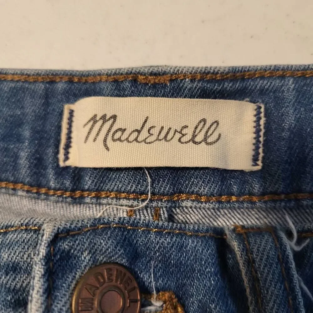Madewell Womens High Rise Slim Crop Boyjean Sz 25 Blue Distressed Raw Hem Casual - Picture 5 of 10